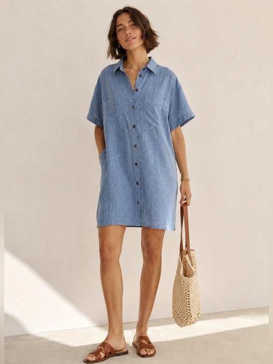 Madewell Dresses & Skirts - Madewell Relaxed Mini Shirtdress 100% Linen Sunfaded Blue XL NWT